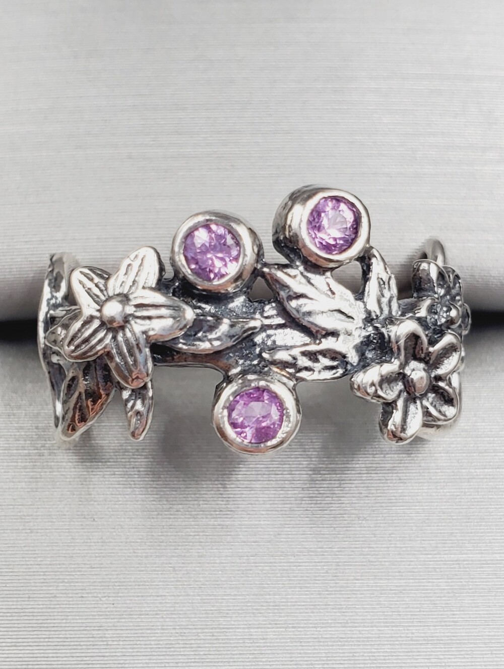 Genuine Bezel Set Purple Sapphire - 925 Sterling Silver Flower Ring